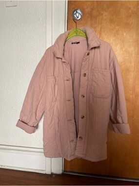 Nasty Gal Quilted Oversized Jacket in Dusty Pink